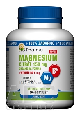 BIO Pharma Magnesium citrát 150mg + Vitamín B6 tbl 30+30 (100% ZADARMO) (60 ks)