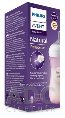 AVENT FĽAŠA Natural Response 260 ml ružová, cumlík pre podporu rytmu pitia (1m+) 1x1 ks