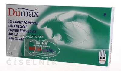 DUMAX RUKAVICE latexové  vyšetrovacie nesterilné pudrované, veľkosť S; 1x100ks