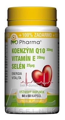 BIO Pharma Koenzým Q10 30mg+Vit.E20mg+Selén 25μg cps 60+60 (100% ZADARMO) (120 ks)