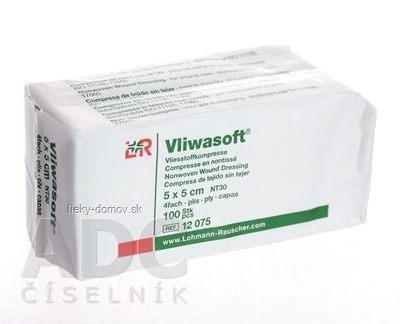 VLIWASOFT KOMPRESY NESTERILNÉ 5x5 cm 4 vrstvové 1x100 ks