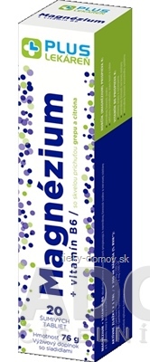 PLUS LEKÁREŇ Magnézium + vitamín B6 tbl eff s príchuťou grepu a citróna 1x20 ks
