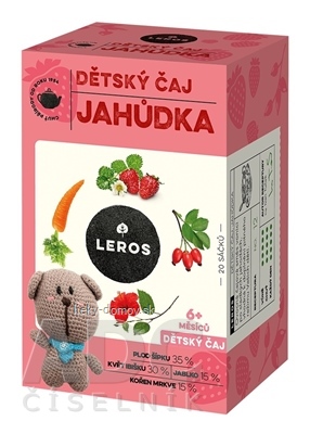 LEROS DETSKÝ ČAJ JAHÔDKA nálevové vrecká (od 6+ mesiacov) (inov. 2021) 20x2 g (40 g)