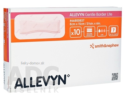 ALLEVYN Gentle Border Lite Krytie na rany adhezívne penové krytie so silikónovým gélom, 8x15 cm, 1x10 ks