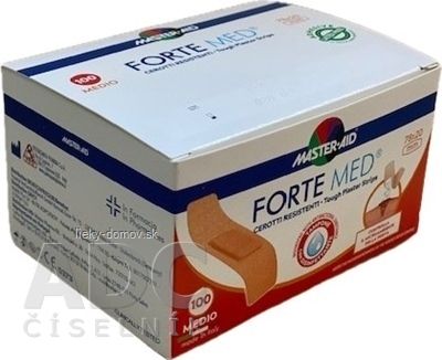 MASTER AID FORTE MED Náplasti pevné vodeodolné s antiseptickým vankúšikom (78x20 mm) 1x100 ks