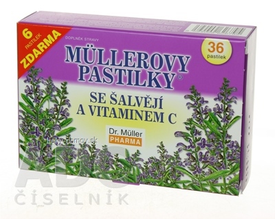 MÜLLEROVE PASTILKY SO ŠALVIOU A VIT. C (pri nachladení) 30+6 zadarmo (36 ks)