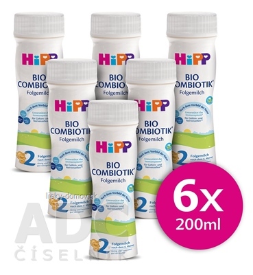 HiPP 2 BIO COMBIOTIK tekutá následná mliečna dojčenská výživa (od ukonč. 6. mesiaca) 6x200 ml (1200 ml)