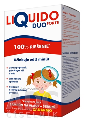 LiQuido DUO Forte šampón proti všiam 200 ml + sérum 125 ml + (hrebienok + čapica) zadarmo 1x1 set