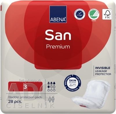 ABENA San Premium 3 inkontinenčné vložky, anatomické, 11x33 cm, savosť 500 ml, 1x28 ks