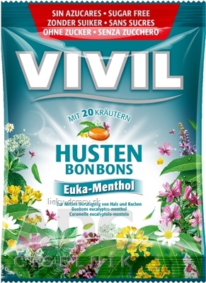 VIVIL BONBONS HUSTEN drops s eukalyptovo-mentolovou príchuťou s 20 bylinami, bez cukru 1x60 g