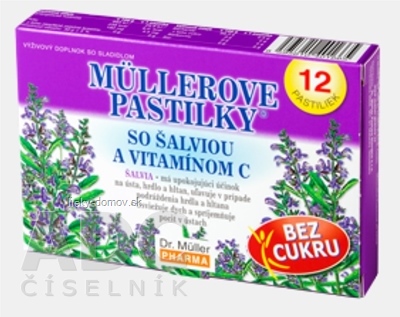 MÜLLEROVE PASTILKY SO ŠALVIOU A VIT. C Bez cukru 1x12 ks