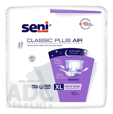 Seni CLASSIC PLUS AIR Extra Large XL plienkové nohavičky (obvod pása 130-170 cm, savosť 3100 ml) 1x10 ks
