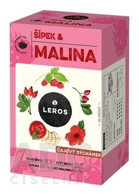 LEROS ČAJOVÁ CHVÍĽKA ŠÍPKA & MALINA ovocný čaj aromatizovaný, nálevové vrecká 20x2 g (40 g)