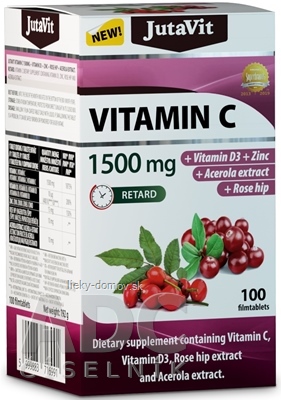 JutaVit Vitamín C 1500 mg tbl s postupným uvoľňovaním, s vitamínom D3, zinkom, šípkami a extraktom z aceroly 1x100 ks