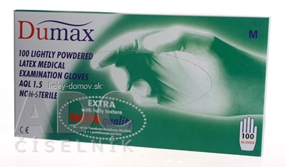 DUMAX RUKAVICE latexové  vyšetrovacie nesterilné pudrované, veľkosť M; 1x100ks