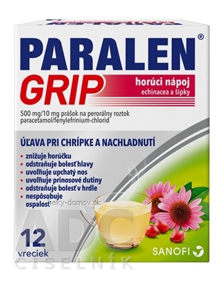 PARALEN GRIP horúci nápoj echinacea a šípky plo por 500 mg/10 mg (vre.PAP/Al/LDPE) 1x12 vrecúšok