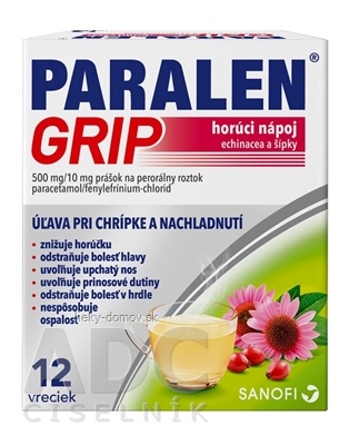 PARALEN GRIP horúci nápoj echinacea a šípky plo por 500 mg/10 mg, 1x12 vrecúšok