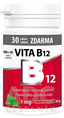 Vitabalans VITA B12 1 mg žuvacie tablety s príchuťou mäty (inov.2022) 100+30 zdarma (130 ks)