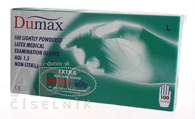 DUMAX RUKAVICE latexové  vyšetrovacie nesterilné pudrované, veľkosť L; 1x100 ks