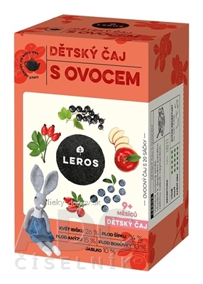 LEROS DETSKÝ ČAJ S OVOCÍM nálevové vrecká (od 9+ mesiacov) (inov. 2021) 20x2 g (40 g)