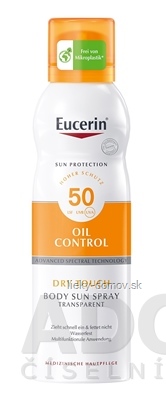 Eucerin SUN OIL CONTROL DRY TOUCH BODY SPF 50 sprej-aerosól, transparentný, na opaľovanie 1x200 ml