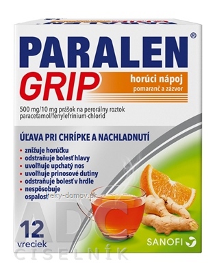 PARALEN GRIP horúci nápoj pomaranč a zázvor plo por 500 mg/10 mg (vre.PAP/Al/LDPE) 1x12 vrecúšok