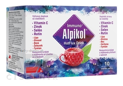 Alpikol HotFlux Drink prášok na prípravu nápoja, príchuť malina, vrecúška 1x10 ks