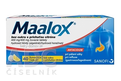 Maalox bez cukru s príchuťou citróna tbl mnd 400 mg/400 mg (blis.) 1x40 ks