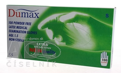 DUMAX RUKAVICE latexové  vyšetrovacie nesterilné bez púdru, veľkosť S; 1x100ks