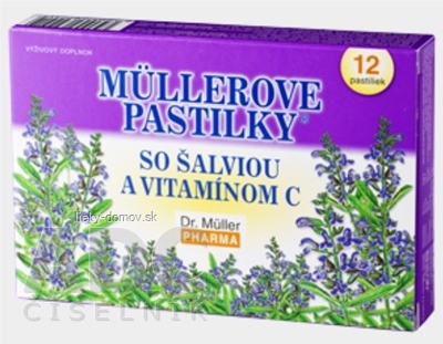 MÜLLEROVE PASTILKY SO ŠALVIOU A VIT. C (pri nachladení) 1x12 ks