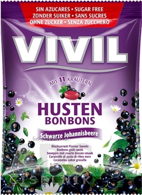 VIVIL BONBONS HUSTEN drops s príchuťou čiernych ríbezlí s 11 bylinami, bez cukru 1x60 g