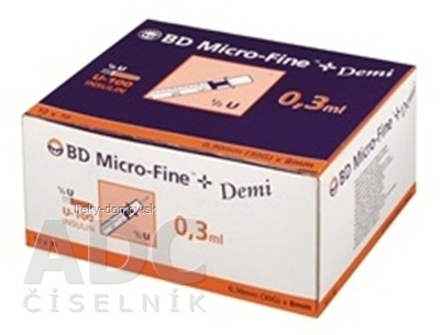 BD MICRO FINE + DEMI INZULIN.STRIEKAČKA U-100 s integrovanou ihlou 30G, objem 0,3 ml, 10x10 ks (100 ks)