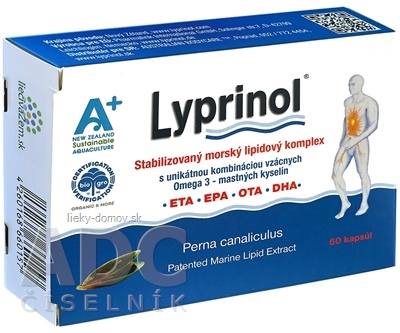 LYPRINOL Omega 3 (ETA, EPA, OTA, DHA) cps (á 50 mg Perna Canaliculus účinnej zložky v 1 cps) stabilizovaný morský lipidový extrakt 1x60 ks