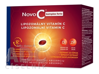 NOVO C KOMPLEX FORTE Lipozomálny vitamín C + vitamín D3 + zinok s extraktom zo šípok a bioflavonoidmi, kapsuly 1x60 ks