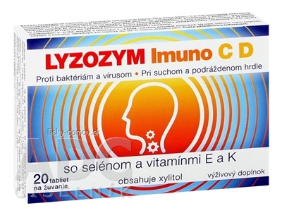 LYZOZYM IMUNO C D SO SELÉNOM A VITAMÍNMI E a K tbl na žuvanie 1x20 ks