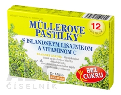 MÜLLEROVE PASTILKY S ISLAND. LIŠAJNÍKOM A VIT. C Bez cukru 1x12 ks