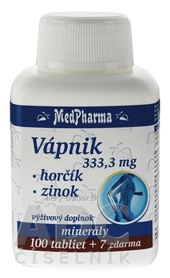 MedPharma VÁPNIK 333,3 mg + Horčík + Zinok tbl 100+7 zadarmo (107 ks)