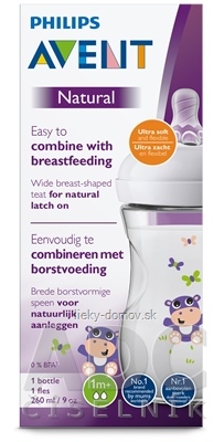 AVENT FĽAŠA Natural PP 260 ml Hroch, cumlík ultra soft (1m+) mäkký, pomalý (SCF070/22) 1x1 ks