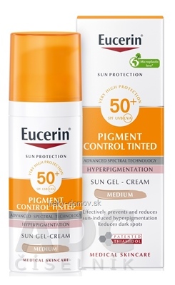 Eucerin SUN PIGMENT CONTROL TINTED SPF 50+ MEDIUM emulzia na opaľovanie s depigmentačným účinkom, stredne tmavá 1x50 ml