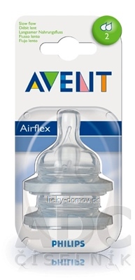 AVENT CUMLÍK na fľašu Klasik 2 otvory 1M+, pomalý prietok, silikónový, extra mäkký, 1x2 ks