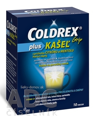 COLDREX Grip plus KAŠEĽ príchuť citrón a mentol plo por 500 mg/200 mg/10 mg (vre.ionomér/Al/LDPE/papier) 1x10 ks