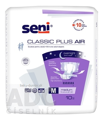 Seni CLASSIC PLUS AIR Medium M plienkové nohavičky (obvod pása 75-110 cm, savosť 2800 ml) 1x10 ks