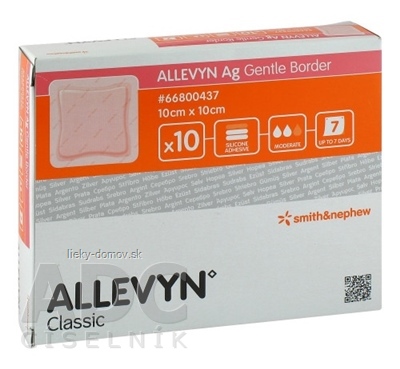 ALLEVYN Ag Gentle Border Krytie na rany 10x10 cm, adhezívne krytie so silikónom s obsahom striebra 1x10 ks