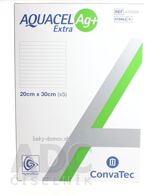AQUACEL Ag+ Extra krytie na rany so striebrom so zosilneným účinkom, 20x30 cm, 1x5 ks