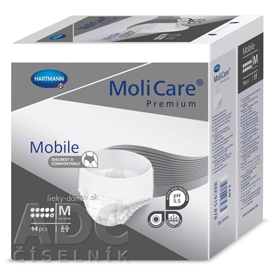 Molicare Premium Mobile 10 kvapiek M nohavičky inkontinenčné plienkové, sivé, 80-120 cm, 2626 ml,  1x14 ks