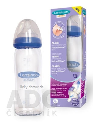 Lansinoh Sklenená dojčenská fľaša s NaturalWave cumľom (stredný prietok MF) 1x240 ml