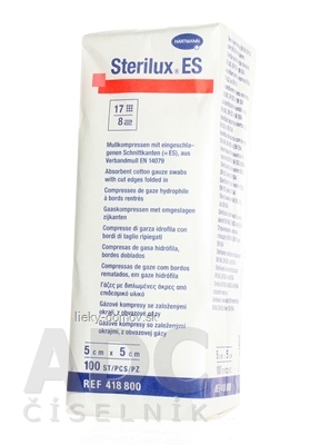 STERILUX ES kompres nesterilný so založenými okrajmi 17 vlákien 8 vrstiev (5cmx5cm) 1x100 ks