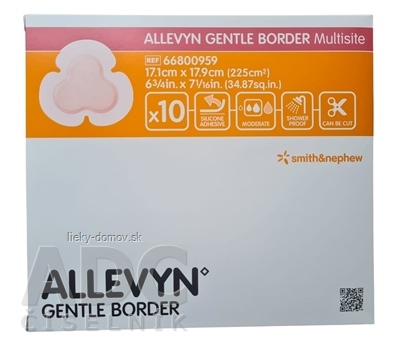 ALLEVYN Gentle Border Multisite Krytie na rany adhezívne hydrocelulárne penové krytie so silikónovým gélom, 17,1x17,9 cm, 1x10 ks