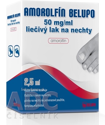 AMOROLFÍN BELUPO 50 mg/ml liečivý lak na nechty lum (fľ.skl.jantárová+30 pilník.+30 tamp.+10 aplikátorov) 1x2,5 ml