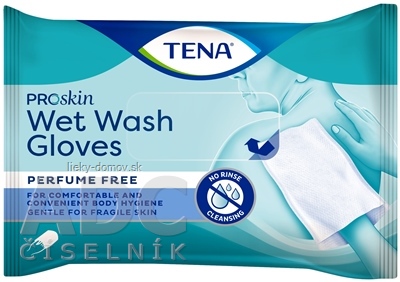 TENA Vlhčené rukavice na umývanie wet wash gloves, neparfumované 1x8 ks